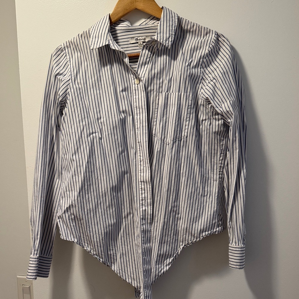 Madewell White Shirt with Navy Pinstripes